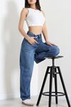Kadın Tokalı Baggy Kot Pantolon Mavi Model TV-82631