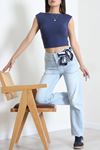 Kadın Relax Beli Lastikli Kot Pantolon Açıkmavi