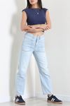 Kadın Relax Beli Lastikli Kot Pantolon Açıkmavi
