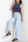 Kadın Relax Beli Lastikli Kot Pantolon Açıkmavi