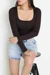 Kadın Önü Çift Kat Çıtçıtlı Body Kahve