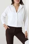 Kadın Oversize Poplin Gömlek Kırıkbeyaz