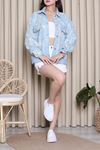 Kadın Özel Tasarım İthal Denim Ceket Açıkmavi
