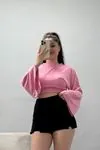 Kadın Büzgülü Modal Bluz Pembe