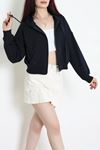 Kadın 3 İplik Şardonsuz Fermuarlı Cepli Crop Sweat Lacivert