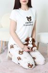 Kadın Enjeksiyon Baskı Milan Kumaş Pijama Takımı Ekruayı