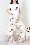 Kadın Enjeksiyon Baskı Milan Kumaş Pijama Takımı Ekruayı