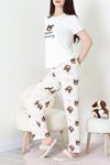 Kadın Enjeksiyon Baskı Milan Kumaş Pijama Takımı Ekruayı