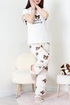 Kadın Enjeksiyon Baskı Milan Kumaş Pijama Takımı Ekruayı