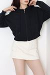 Kadın 3 İplik Şardonsuz Fermuarlı Cepli Crop Sweat Lacivert