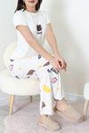 Kadın Enjeksiyon Baskı Milan Kumaş Pijama Takımı Bejayı