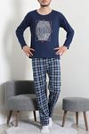 Süprem Ekoseli Uzun Kollu Erkek Pijama Takımı Lacimavi