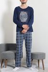 Süprem Ekoseli Uzun Kollu Erkek Pijama Takımı Lacimavi