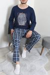 Süprem Ekoseli Uzun Kollu Erkek Pijama Takımı Lacimavi