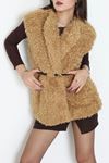 Kadın Kemerli Kürklü Yelek Camel