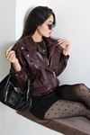 Kadın Premium Astarlı Deri Ceket Bordo