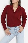 Kadın Terikoton Oversize Gömlek Bordo