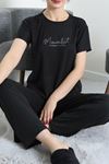 Kadın Soft Milan Enjeksiyon Baskılı Pijama Takımı Siyah