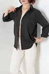 Kadın Terikoton Oversize Gömlek Açık Kahve