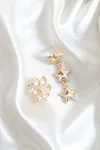 Yıldız Şekil İkili Küpe Seti Gold