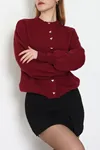 Kadın Kalp Düğmeli Hırka Bordo