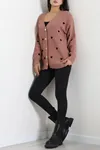 Kadın Nakışlı Kalpli Hırka Gül Kurusu