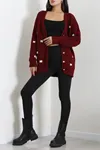 Kadın Nakışlı Hırka Bordoekru