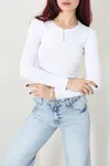 Kadın Uzun Kol Bisiklet Yaka Body Beyaz