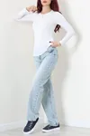 Kadın Uzun Kol Bisiklet Yaka Body Beyaz