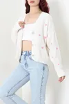Kadın Nakışlı Crop Hırka Lattepembe