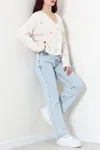 Kadın Nakışlı Crop Hırka Lattepembe