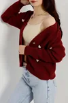 Kadın Nakışlı Crop Hırka Bordolatte
