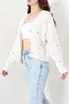 Kadın Nakışlı Crop Hırka Lattepembe