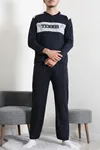 Süprem Patlı Garnili Erkek Pijama Takımı Lacivert
