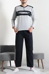 Süprem Patlı Garnili Erkek Pijama Takımı Gri