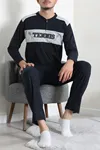 Süprem Patlı Garnili Erkek Pijama Takımı Lacivert