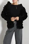 Kadın Kürk Görünümlü Peluş Ceket Siyah