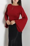 Kadın Kayık Yaka Viskon Yandan Büzgülü Bluz Bordo