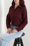 Kadın Terikoton Oversize Gömlek Mürdüm