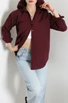 Kadın Terikoton Oversize Gömlek Mürdüm