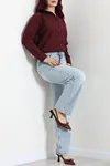 Kadın Terikoton Oversize Gömlek Mürdüm