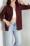 Kadın Terikoton Oversize Gömlek Mürdüm