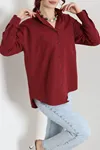 Kadın Terikoton Oversize Gömlek Bordo