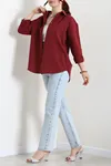 Kadın Terikoton Oversize Gömlek Bordo