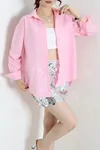 Kadın Terikoton Oversize Gömlek Pembe