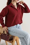 Kadın Terikoton Oversize Gömlek Bordo