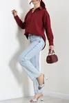 Kadın Terikoton Oversize Gömlek Bordo