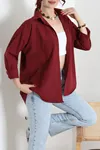 Kadın Terikoton Oversize Gömlek Bordo