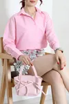 Kadın Terikoton Oversize Gömlek Pembe