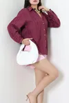 Kadın Çizgili Oversize Gömlek Mürdüm